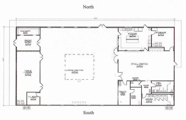 Floor plan diagram of the Lenox Community Center showing room layout
