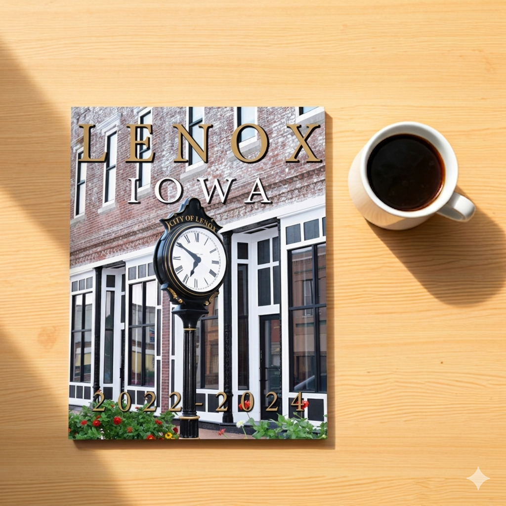 A flat-lay of the Lenox Magazine resting on a wooden table next to a cup of coffee, featuring a park photo on the cover.